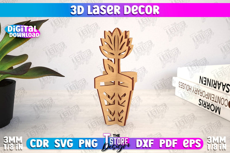 3D Laser Décor | Flower Shape | Wooden Decorative Figurine | Home Decor | CNC File SVG The T Store Design 