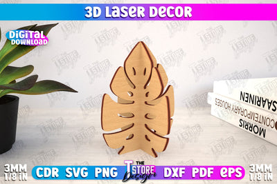 3D Laser Décor | Leaf Shape | Wooden Decorative Figurine | Home Decor | CNC File SVG The T Store Design 