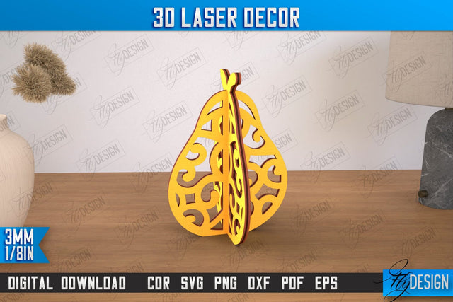 3D Laser Décor | Pear Shape | Wooden Decorative Figurine | Home Decor | CNC File SVG Fly Design 