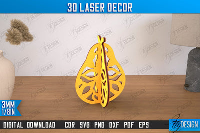 3D Laser Décor | Pear Shape | Wooden Decorative Figurine | Home Decor | CNC File SVG Fly Design 