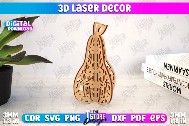 3D Laser Décor | Pear Shape | Wooden Decorative Figurine | Home Decor | CNC File SVG The T Store Design 