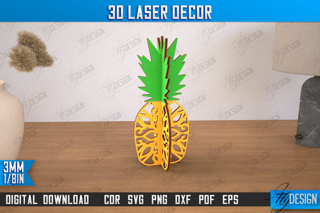 3D Laser Décor | Pinapple Shape | Wooden Decorative Figurine | Home Decor | CNC File SVG Fly Design 