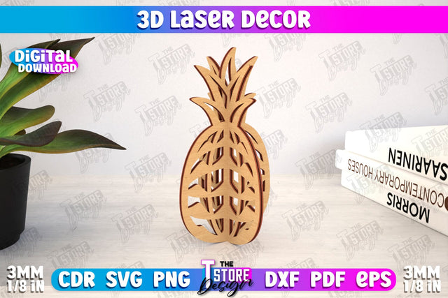 3D Laser Décor | Pineapple Shape | Wooden Decorative Figurine | Home Decor | CNC File SVG The T Store Design 