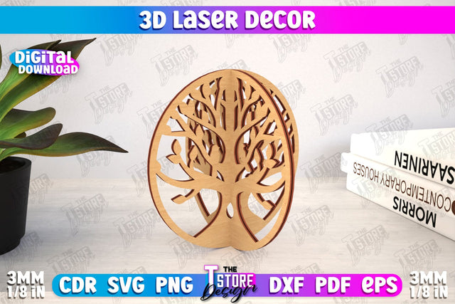 3D Laser Décor | Tree Shape | Wooden Decorative Figurine | Home Decor | CNC File SVG The T Store Design 