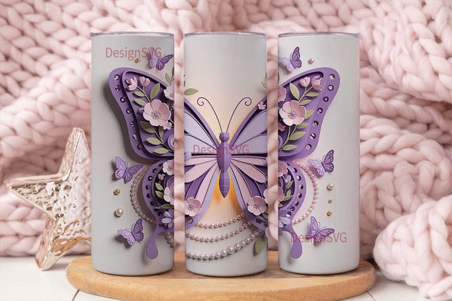 3D Lavender Butterfly Floral 20oz Sublimation DesignSVG 