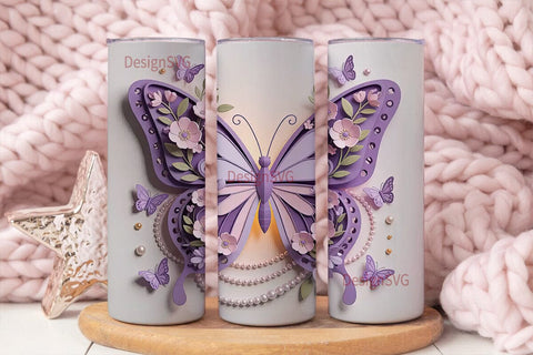 3D Lavender Butterfly Floral 20oz Sublimation DesignSVG 