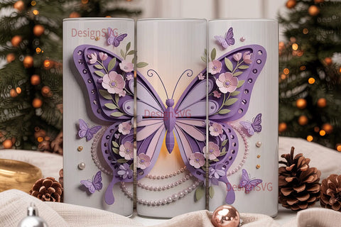3D Lavender Butterfly Floral 20oz Sublimation DesignSVG 