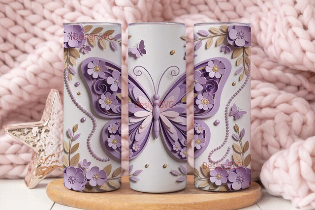 3D Lavender Butterfly Floral 20oz Sublimation DesignSVG 