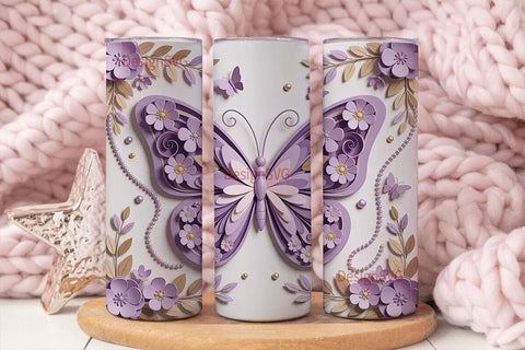 3D Lavender Butterfly Floral 20oz Sublimation DesignSVG 