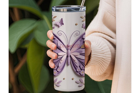 3D Lavender Butterfly Floral 20oz Sublimation DesignSVG 