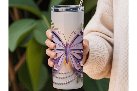 3D Lavender Butterfly Floral 20oz Sublimation DesignSVG 