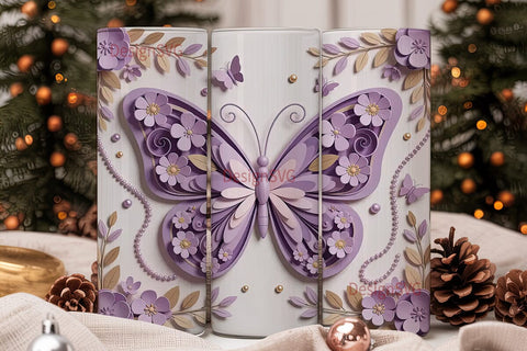 3D Lavender Butterfly Floral 20oz Sublimation DesignSVG 