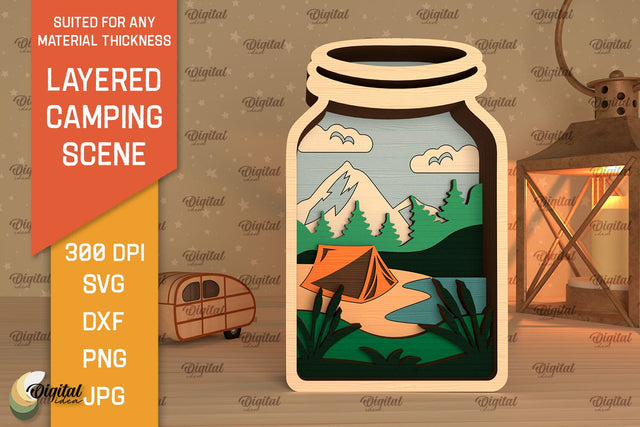 3D Layered Camping Scene SVG. Camping Scene Laser Cut SVG Evgenyia Guschina 