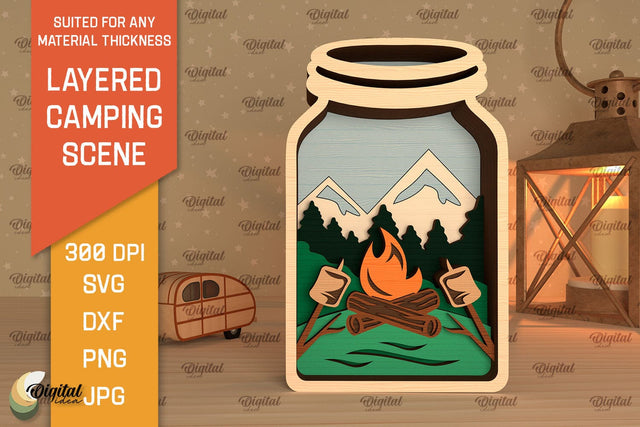 3D Layered Camping Scene SVG. Camping Scene Laser Cut SVG Evgenyia Guschina 