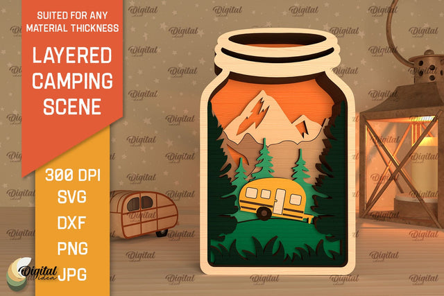 3D Layered Camping Scene SVG. Camping Scene Laser Cut SVG Evgenyia Guschina 
