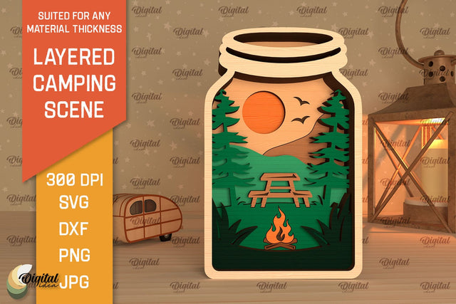 3D Layered Camping Scene SVG. Camping Scene Laser Cut SVG Evgenyia Guschina 