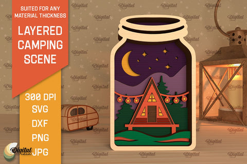 3D Layered Camping Scene SVG. Camping Scene Laser Cut SVG Evgenyia Guschina 