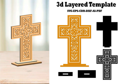 3d Layered Christian Cross SVG EPS Template For Laser Cut SVG Yuliya 