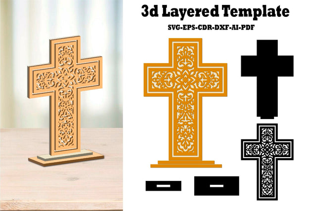 3d Layered Christian Cross SVG EPS Template For Laser Cut SVG Yuliya 