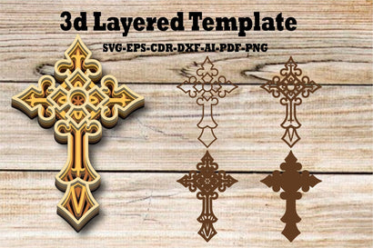 3d Layered Christian Cross SVG EPS Template For Laser, Paper SVG Yuliya 