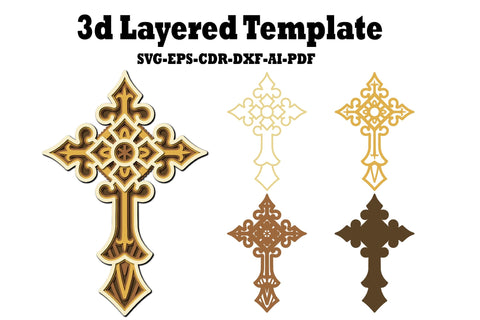 3d Layered Christian Cross SVG EPS Template For Laser, Paper SVG Yuliya 