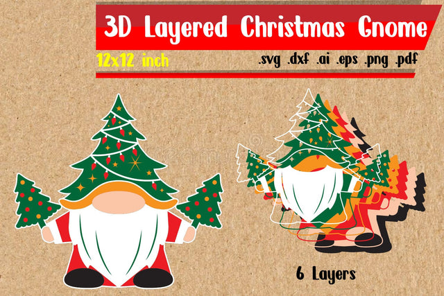 3D Layered Christmas Gnome Svg | 3D Layered Christmas Svg 3D Paper zafrans studio 