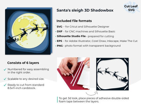 3d Layered Christmas svg, Shadow box svg, laser cut files, cnc files for wood, Santa Claus svg, deer svg, winter svg, merry christmas svg 3D Paper CutLeafSvg 