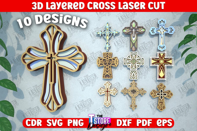 3D Layered Cross Bundle | Christian Symbol | Religious Sign | CNC Files SVG The T Store Design 
