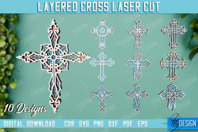 3D Layered Cross Bundle | Christian Symbols | Religious Signs | CNC Files SVG Fly Design 