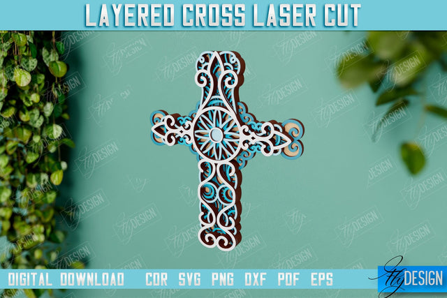3D Layered Cross | Christian Symbol | Religious Sign | CNC File SVG Fly Design 