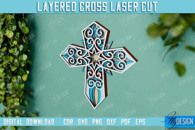 3D Layered Cross | Christian Symbol | Religious Sign | CNC File SVG Fly Design 