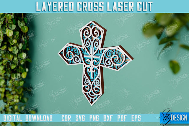 3D Layered Cross | Christian Symbol | Religious Sign | CNC File SVG Fly Design 