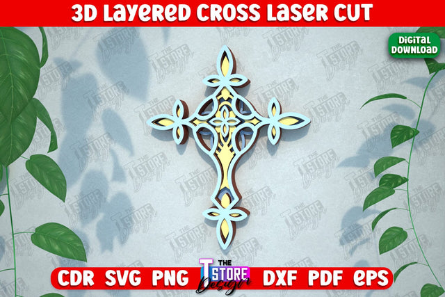 3D Layered Cross | Christian Symbol | Religious Sign | CNC File SVG The T Store Design 