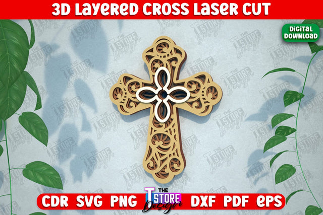 3D Layered Cross | Christian Symbol | Religious Sign | CNC File SVG The T Store Design 