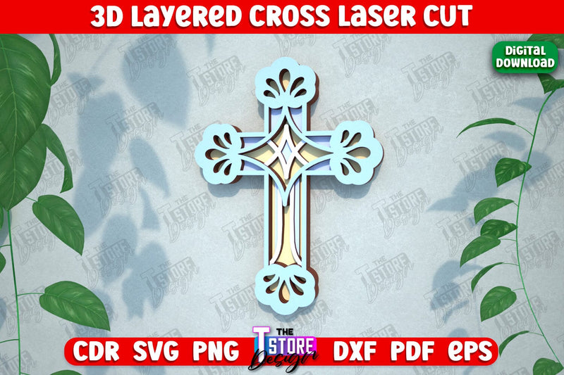3D Layered Cross | Christian Symbol | Religious Sign | CNC File SVG The T Store Design 