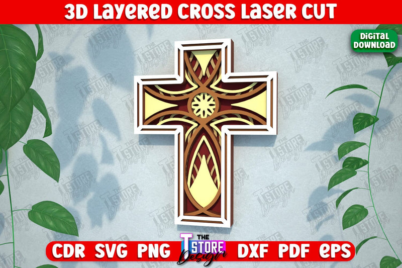 3D Layered Cross | Christian Symbol | Religious Sign | CNC File SVG The T Store Design 