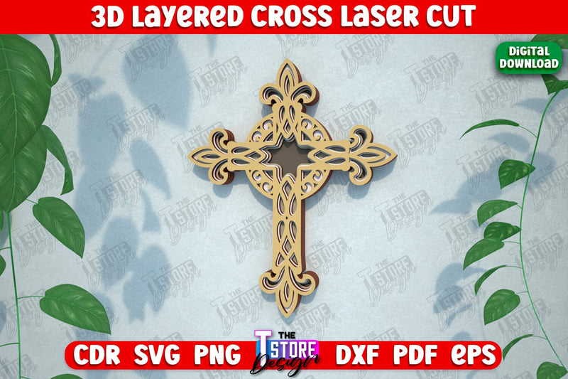3D Layered Cross | Christian Symbol | Religious Sign | CNC File SVG The T Store Design 