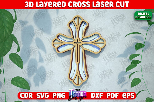 3D Layered Cross | Christian Symbol | Religious Sign | CNC File SVG The T Store Design 