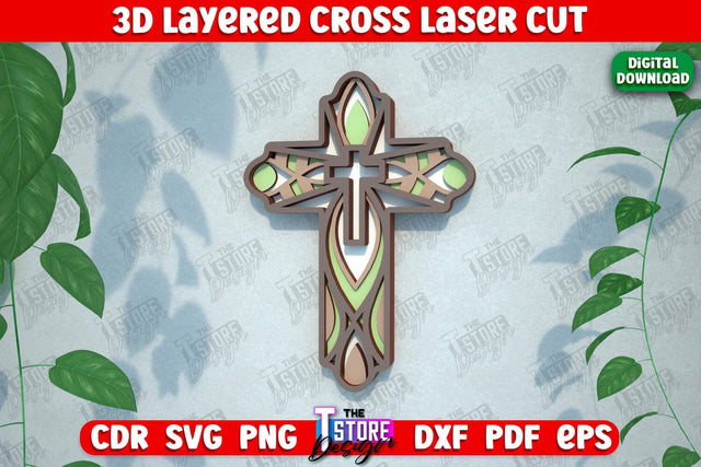 3D Layered Cross | Christian Symbol | Religious Sign | CNC File SVG The T Store Design 