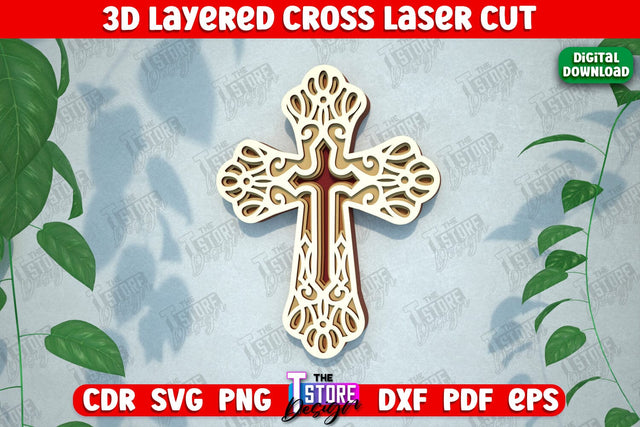 3D Layered Cross | Christian Symbol | Religious Sign | CNC File SVG The T Store Design 