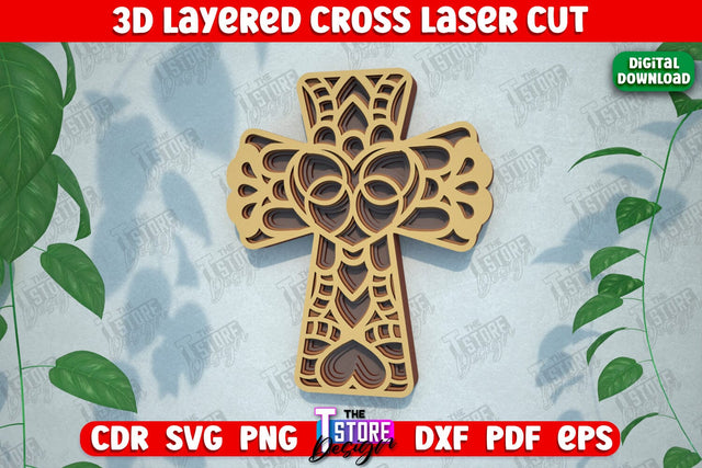 3D Layered Cross | Christian Symbol | Religious Sign | CNC File SVG The T Store Design 