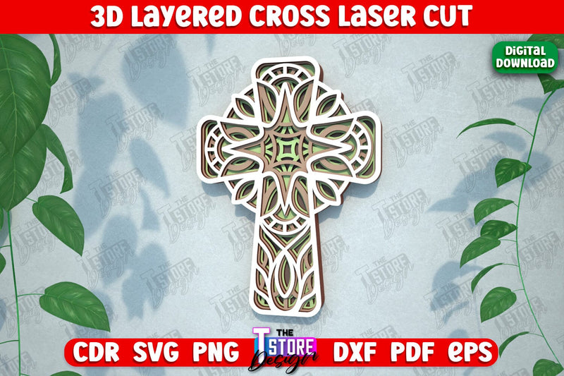 3D Layered Cross | Christian Symbol | Religious Sign | CNC File - So Fontsy