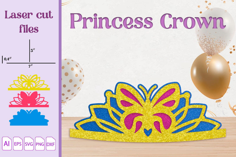 3d Layered crown with butterfly svg, Layered Birthday tiara SVG AnastasiyaArtDesign 