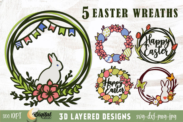 3D Layered Easter Wreath Paper Cut Bundle 3D Paper Evgenyia Guschina 