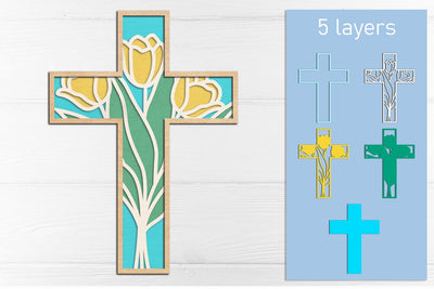 3d Layered flower cross svg, Laser cut Christian cross, Papercut template SVG AnastasiyaArtDesign 