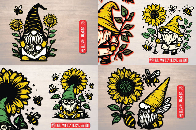 3D Layered Gnome Sunflower and Bee Bundle SVG MD JOYNAL ABDIN 