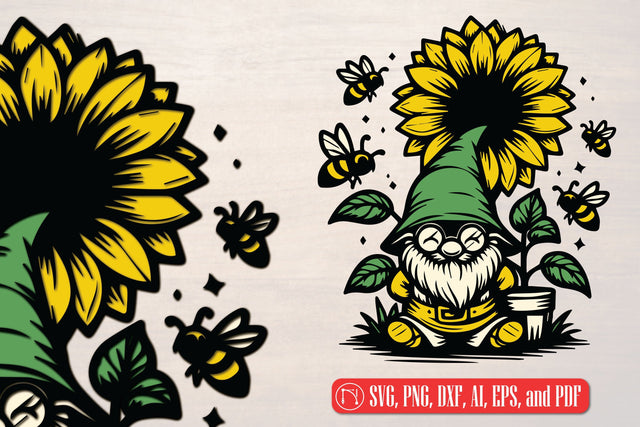 3D Layered Gnome Sunflower and Bee design SVG MD JOYNAL ABDIN 