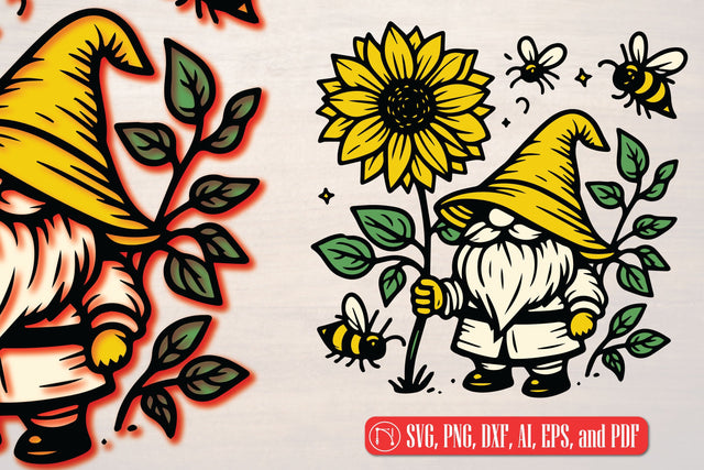 3D Layered Gnome Sunflower and Bee design SVG MD JOYNAL ABDIN 
