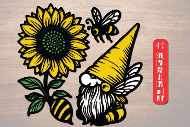 3D Layered Gnome Sunflower and Bee design SVG MD JOYNAL ABDIN 