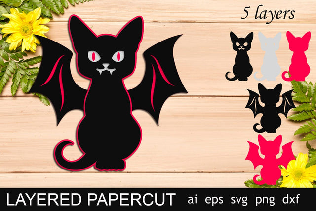 3d Layered Halloween, Black cat svg papercut 3D Paper AnastasiyaArtDesign 